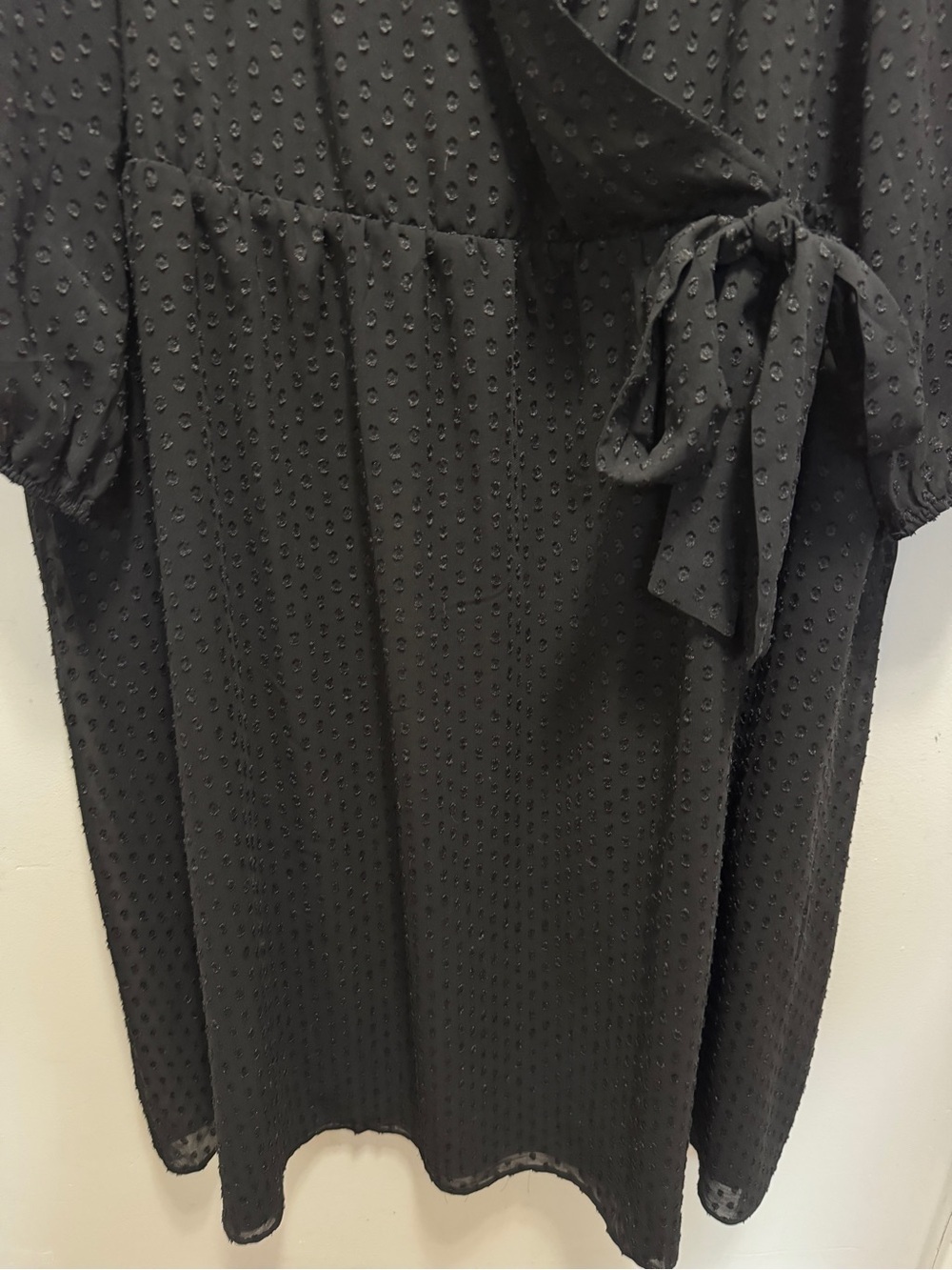 Addition Elle Black Polka Dot Faux Wrap Dress Sheer Sleeves Size 24 - Picture 4 of 10
